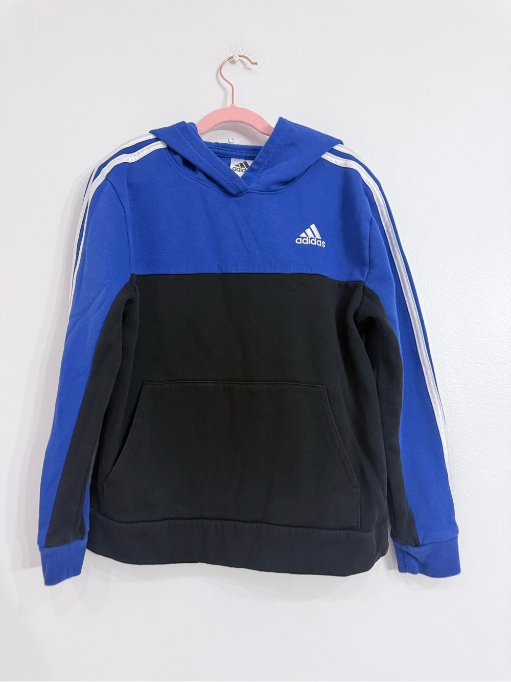 adidas Blue and Black Kids Hooded Pullover Sweatshirt
